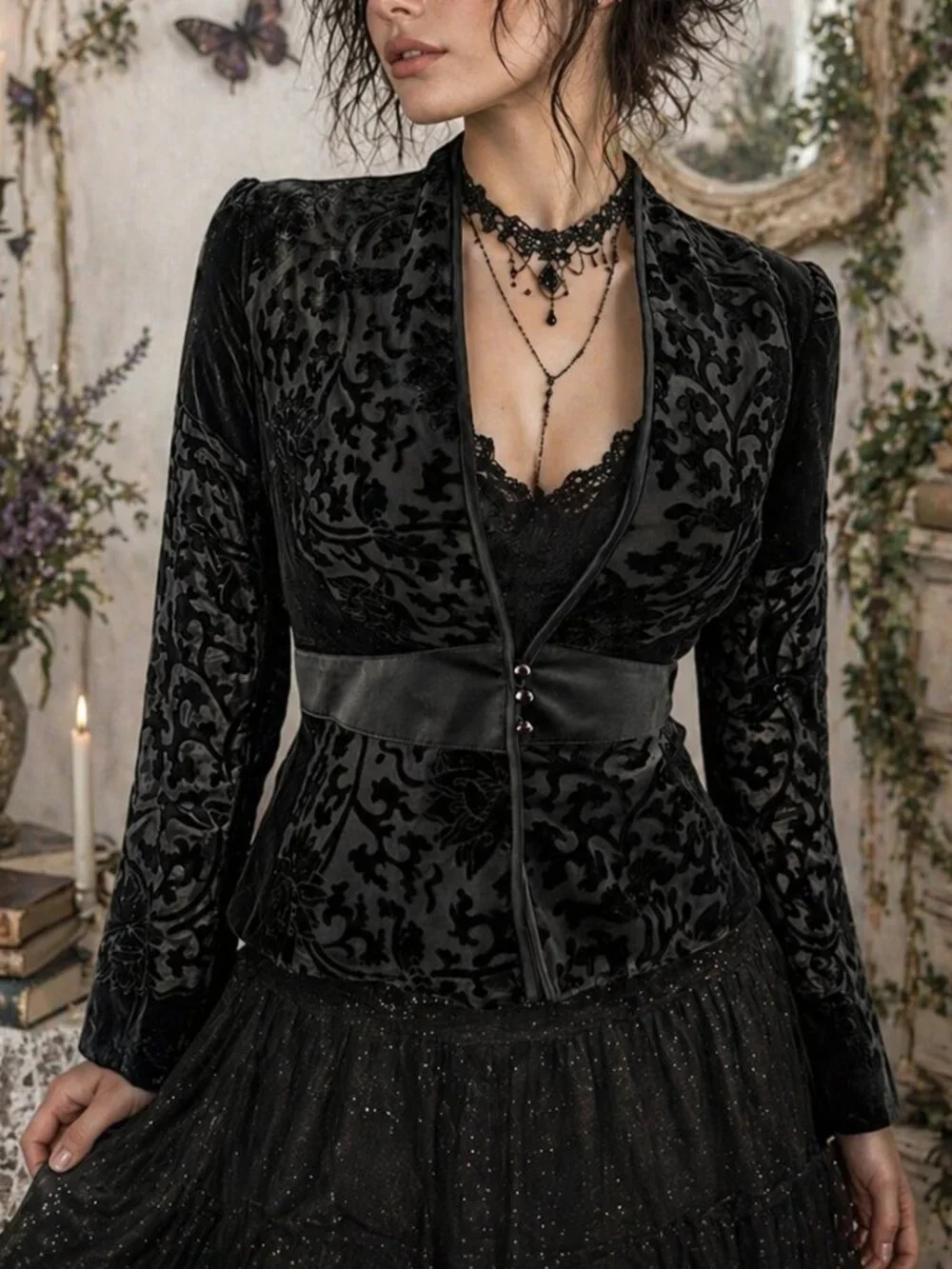NWT Vintage Ever Beauty Jacket Black Velvet Size 10 Whimsigoth Dark Romantic - Picture 1 of 16